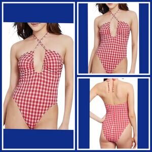 Wild Fable Red & White Gingham Keyhole Ultra High Leg Cheeky One Piece Swimsuit